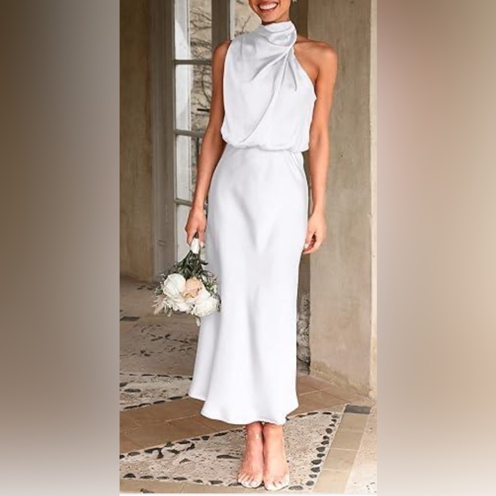 PRETTYGARDEN 2025 Satin Dress Elegant Mock Neck Cocktail Party Maxi Dress